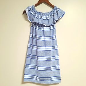 Vineyard vines off the shoulder stripe ruffle knit dress